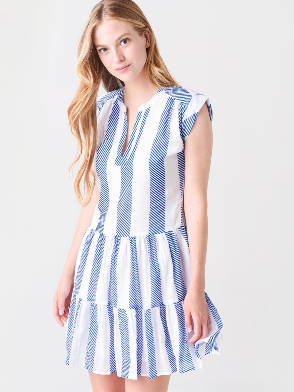 Oliphant Blue and White Roll Sleeve Dress